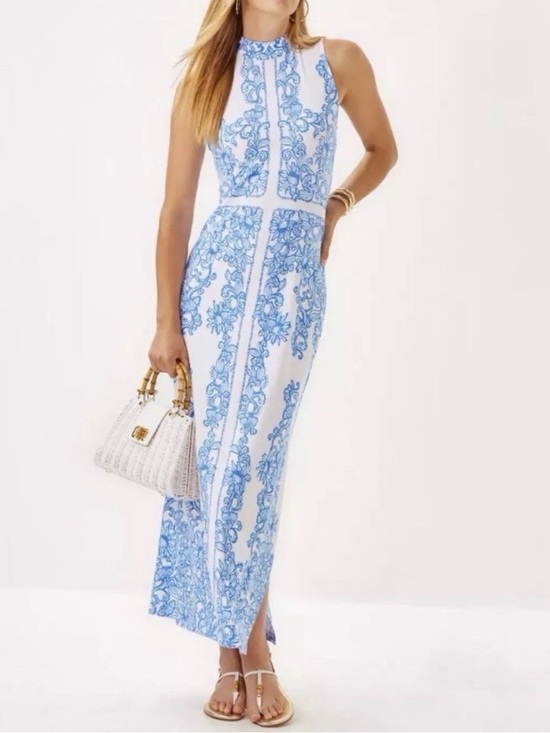 Lilly Pulitzer Dresses & Skirts - NWOT Lilly Pulitzer Wellington Maxi Dress Large Blue White Floral Resort Midi